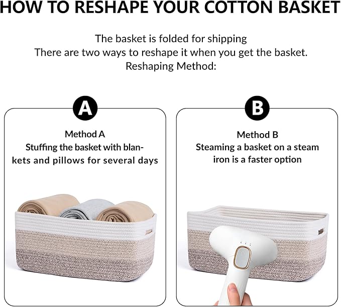 MiniArk Large Storage Baskets for Shelves, 17 x 13 x 7.5” Closet Organizers Bins for Clothes Blanket Towels, Baby Nursery, Toy Baskets Box, Woven Rope Baskets, 2 Packs Gradient Brown