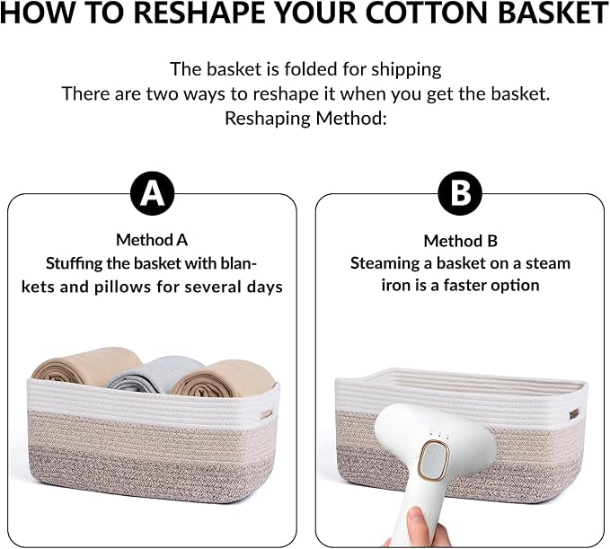 MiniArk Large Storage Baskets for Organizing, 17 x 13 x 7.5” Closet Shelf Baskets for Clothes Blanket Towels, Baby Nursery, Toy Bins Box, Woven Rope Basket, 3 Packs Gradient Brown
