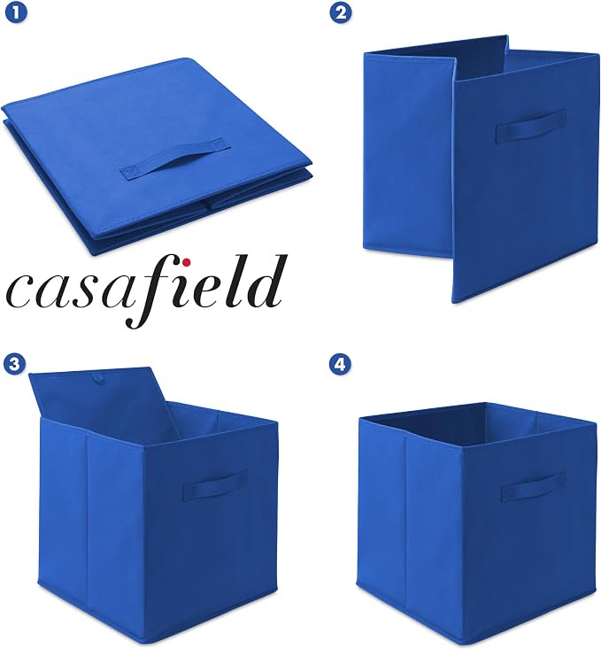 Casafield Set of 6 Collapsible Fabric Cube Storage Bins, Royal Blue - 13" Foldable Cloth Baskets for Shelves, Cubby Organizers & More