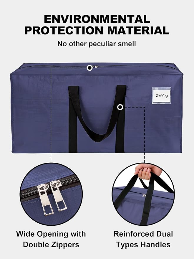HOMESURE Supports 200lbs Heavy Duty Moving Bags - Strong Zipper & Wrap-Around Handles - Water-Resistant Storage Totes, Durable Alternative to Moving Boxes - 8 Pack - Blue