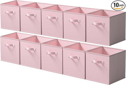 Cupic Cupid 11x11 Storage Cubes, 10 Pack Open Storage Bins with Handles, Storage Cube Organizer for Clothes and Toys, Collapsible Cube Bins for Closet, Shelves, Offices, Pink