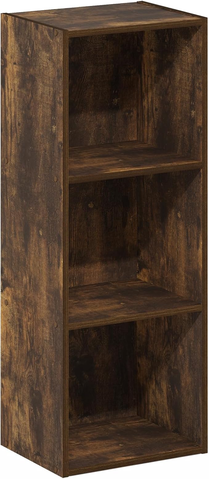 Furinno PASIR Book Shelf, 3-Tier Bookshelf, Open Storage Shelf Bookcase, Easy Assembly, 9" x 12" x 32", for Living Room, Bedroom, Home Office, Amber Pine