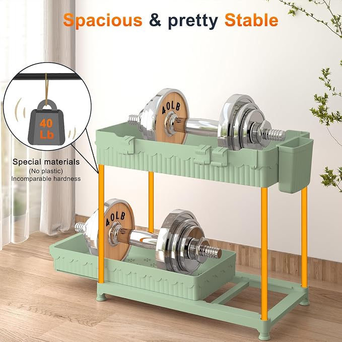 Sevenblue 4-Pack 2-Tier Under Sink Organizer with Pull Out Drawers | Multi-use kitchen & bathroom storage. Includes hanging hooks and cups. Green, space-saving cabinet design. 14.8 Inch