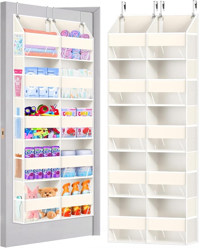 UVIAHOMI Heavy Duty Over The Door Organizer 5 Tiers, Extra Large Behind Door Storage of 10 Big Front & 10 Mesh Pockets, 80lb Weight Capacity, Hanging Doors Storage for Closet Bedroom Nursery, Beige