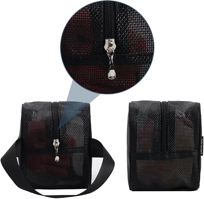 Moyad Mesh Shower Caddy Portable Toiletry Bag College Dorm Room Essentials for Girls Guys Gym Bag Camping Organizer Hanging Bathroom Mesh Bag, Black