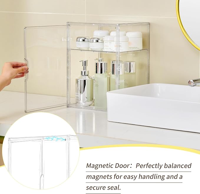 LXLXXL Clear Acrylic Display Case with 2 Tier Removable Shelf for Figures | Clear Acrylic Showcase for POP MART Figures, Makeup, with 2 Removable Shelves, Dustproof Collectible Display Box Organizer