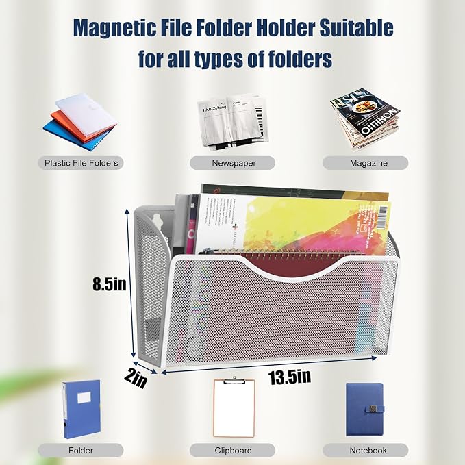 Magnetic File Holder 1 Pockets File Folder Organizer, Office Hanging Magazine Rack for File Cabinets, Magnetic Paper Holder, No Drilling Mail Organizer for Refrigerator, Office