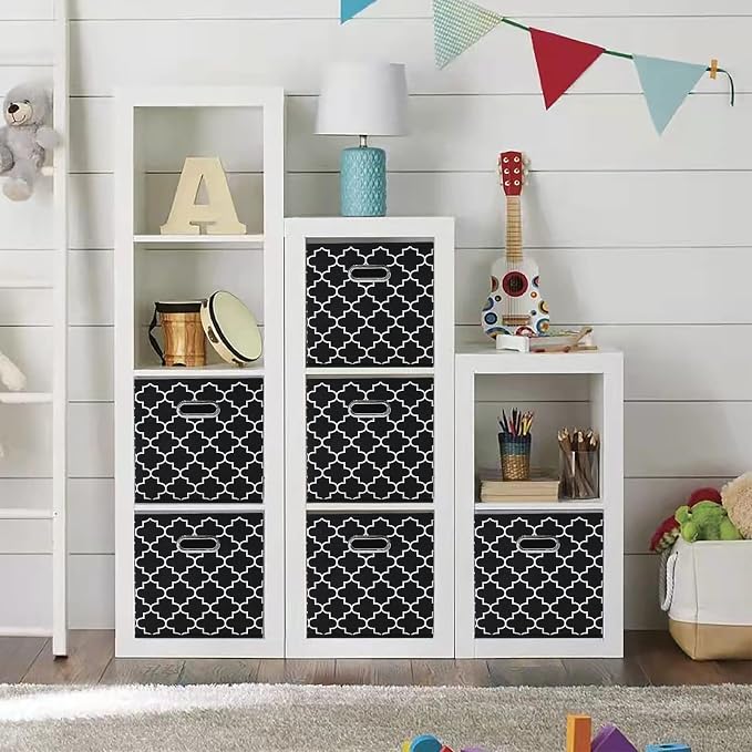 Fabric storage bins Cubes, Fabric Cube Organizer with Handle, Foldable Cube Bins for Cloth or Accessary Storage, 11x11x11 set of 6,Black Light