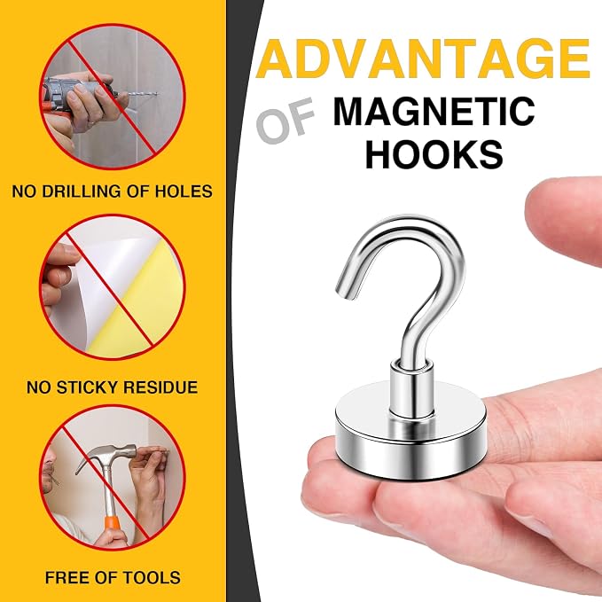 DIYMAG Magnetic Hooks,50lbs Heavy Duty Magnets with Hook Silver 6 Pack | Rare Earth N52 2026 Cruise Cabin Ship Essentials for Fridge Hanging Classroom Beach Vacation Kitchen Grills Home Must Have