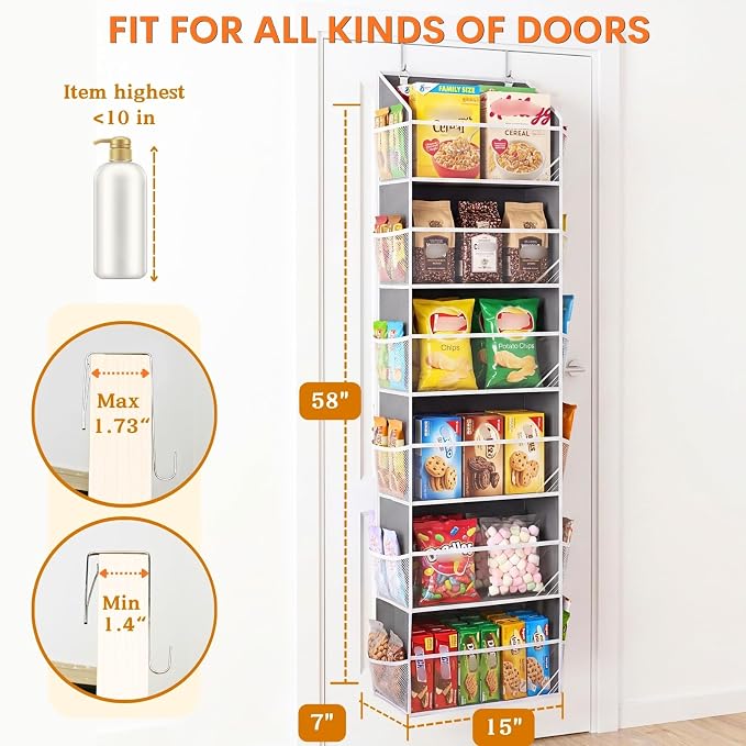 Ofiray-home 2 Pack Over Door Organizer with 6 Large Pockets | 6 Transparent Pockets & 12 Mesh Side, 80 lbs Weight Capacity Hanging Storage for Toys, Shoes, Diapers, Pantry