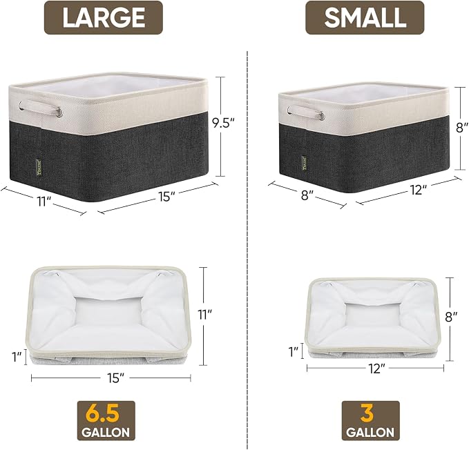 BALEINE 1 Pack Fabric Closet Storage Bins for Shelves, Linen Closet Organizers and Storage, Decorative Baskets for Organizing, Shelf, Clothes, Home, Office (Black, 15''x11''x9.5'')