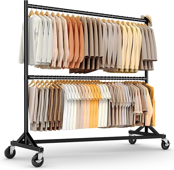 HOKEEPER Z Rack, Clothes Rack Hold 550LB Adjustable Height Double Rod Black | Portable Z Rack, Commercial Large Storage Space, with Wheels, Easy Assemble, 5 Years Sweet Service, 23"D*63"W*86"H