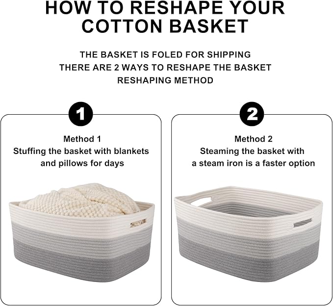 OIASKET Large Storage Basket for Organizing, Woven Rope Basket for Shelves, Closet Organizer Bins for Clothes, Blanket, Toys, Baby Nursery Storage, 17.7" x 13" x 7.87", 3 Packs Gradient Grey