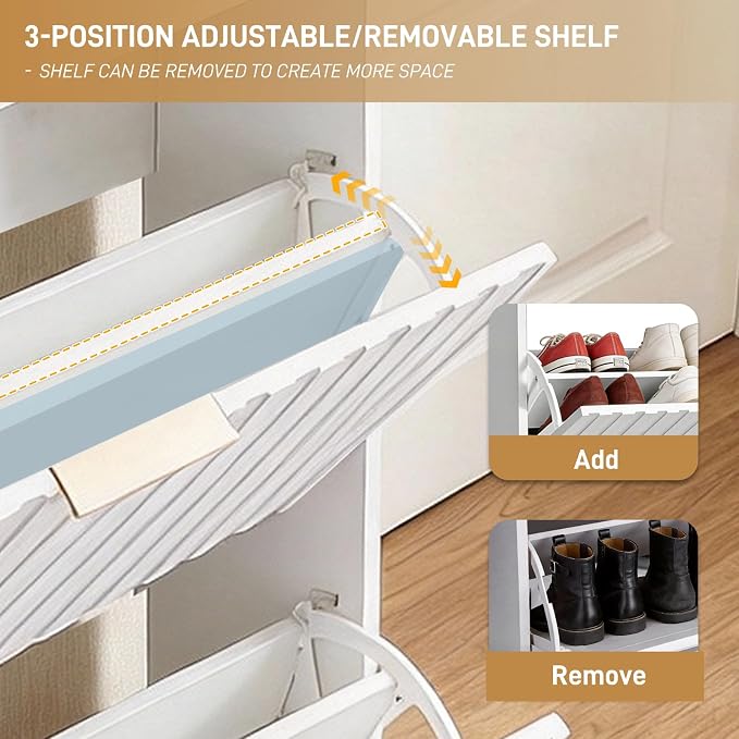 Karl home White Slim Shoe Storage Cabinet, Entryway Shoe Organizer | Space-Saving Freestanding Shoe Rack Organizer, Versatile Storage Furniture Suitable for Entryway and Living Room