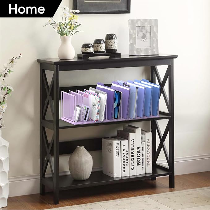 File Organizer for Desk, 11-Section Vertical File Sorter, Paper Holder Organizer Standing Metal File Folder for Office Home Classroom, Purple