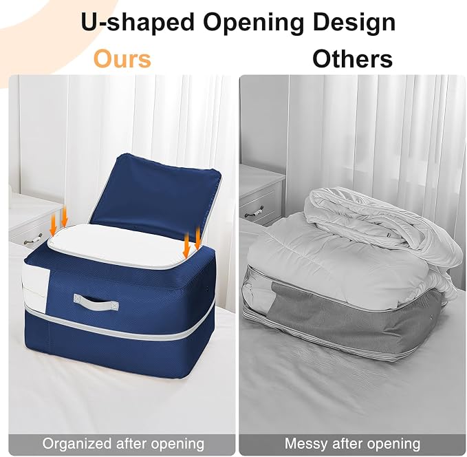 Comforter Storage Bag - 110L Large Capacity Blanket Storage Bags Ultra Space Saving Self Compression Organizer, Washable Compression Bags for Storage Comforter Blanket, 6-Pack, Navy Blue