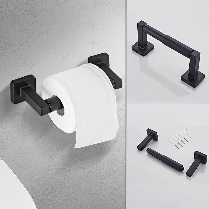Matte Black Bathroom Hardware Set 4 Pieces,Towel Bar Set Stainless Steel Wall Mounted, Includes 16In Hand Towel Bar, Towel Ring, Robe Towel Hooks,Toilet Paper Holder, Bathroom Towel Rack Set