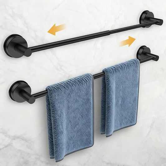 14.6inch~24inch Towel Racks for Bathroom,Adjustable Suction Cup Towel Bar for Bathroom Wall,Stainless Steel Bath Towel Holder for Shower,2 Pack(Matte Black)