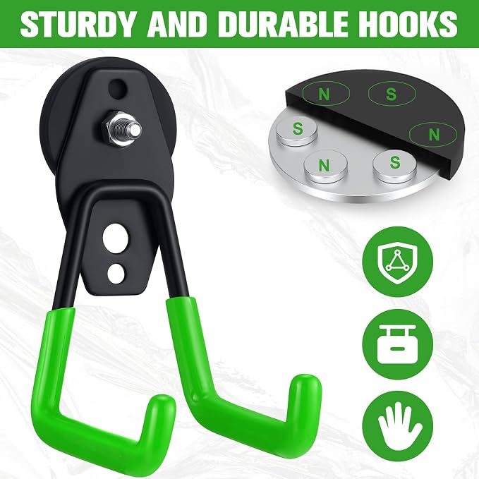 Landhoow 18 Pcs Large Magnetic Hooks Heavy Duty Garage Magnet Hooks Strong Storage Utility Magnetic Hangers with Anti Slip Rubber Coating for Indoor and Outdoor Hanging (Green)