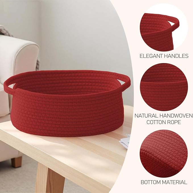 JMvicyroam Small Woven Basket, Empty Gift Basket, Red/1 Pack | Small Gift Basket, Cotton Rope, 12 x 8 x 21 in, Handles, Includes Ribbon and Bag, Birthday Gift Basket