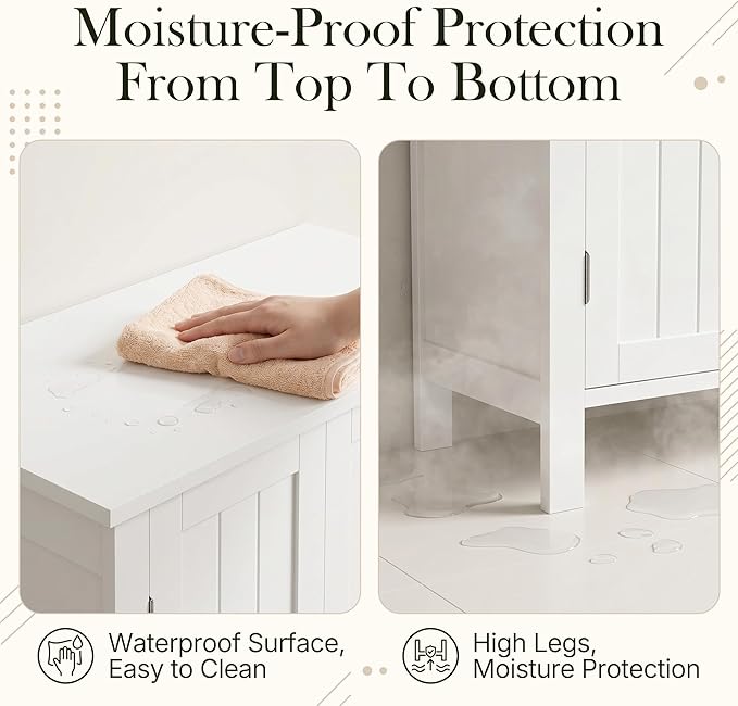 SUPER DEAL Modern Bathroom Floor Storage Cabinet with Adjustable Shelf and Double Door Rust Proof, Living Room Modern Home Furniture Storage Organizer Cabinet