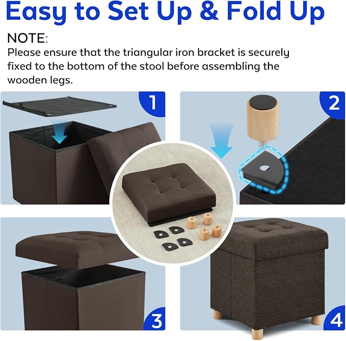 BRIAN & DANY Ottoman with Storage, Square Small Storage Ottoman Foot Rest with Legs, Ottomans Foot Stool for Dorm, Living Room, Entryway 14.8"x14.8"x17.8" (Brown)