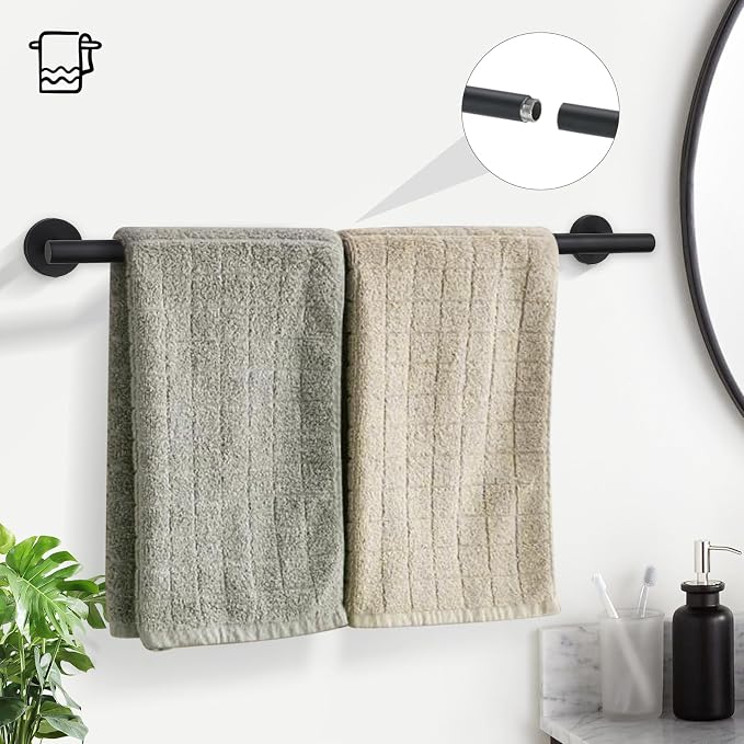 TURS Matte Black 5-Piece Bathroom Hardware Set Towel Bar Set SUS304 Stainless Steel Towel Racks for Bathroom Wall Mounted, 23.6-Inch