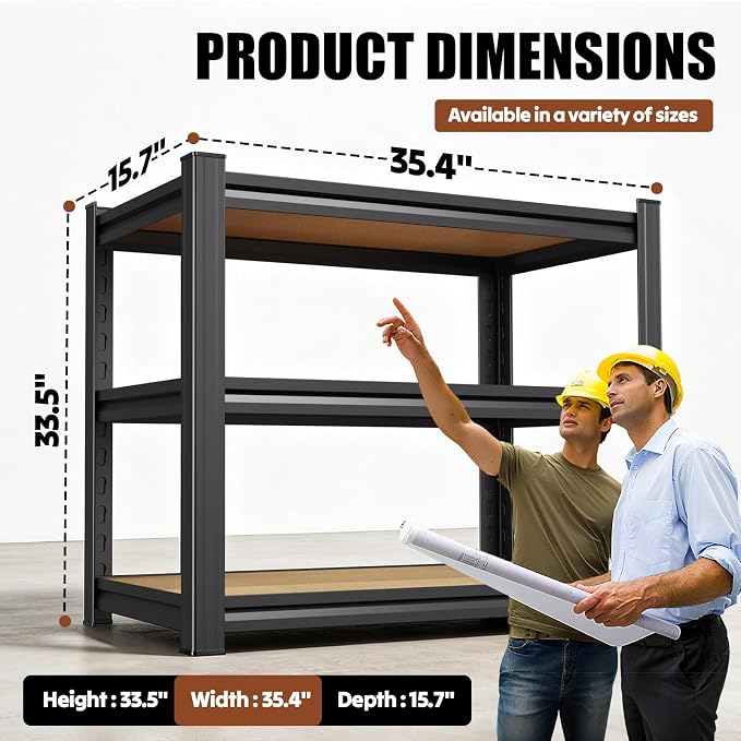2 Pack Storage Shelves Garage Shelving,Adjustable Garage Shelves,Heavy Duty Metal Shelving, Wood Utility Steel Shelf, Shelving Units and Storage Rack fo Kitchen 33.5 Hx35.4 Wx15.7 D