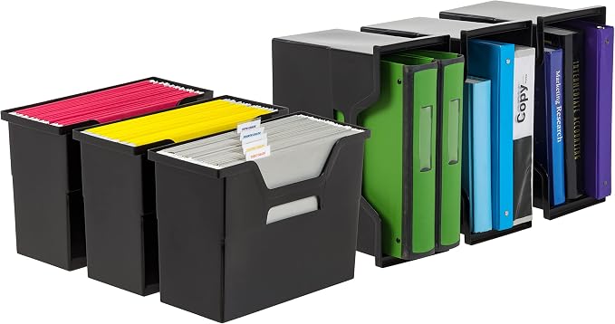 IRIS USA 6-Pack Medium Desktop File Box with Open Lid, Black | Organize paperwork, mail, magazines, and office supplies with portable storage for desks, classrooms, and home workspaces