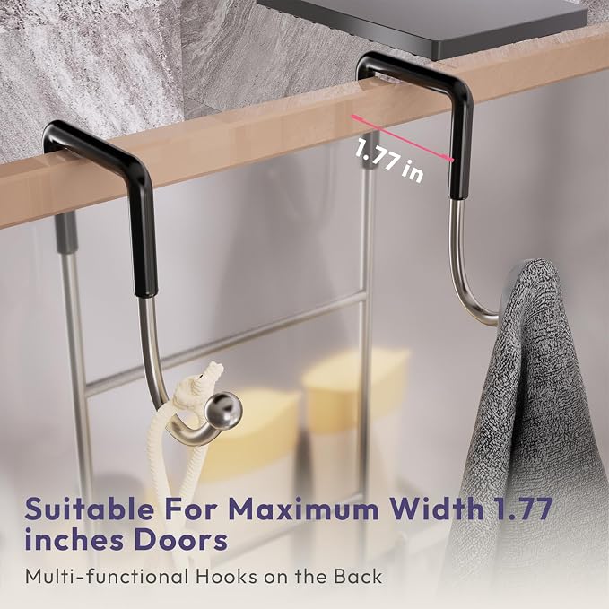 SWTYMIKI Over The Door Shower Caddy - Stainless Steel Hanging Shower Organizer With Soap Holder & 16 Hooks No Drilling Hanging Caddy Over Door To Organize Bathroom Essentials, Sand Nickel
