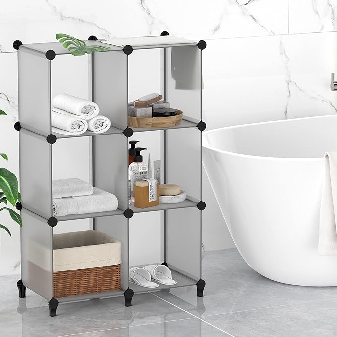 HOMIDEC 6 Light Grey Cube Storage Organizer, Modular Storage Shelf with Hammer, Cube Storage Bin Cabinet Closet Bookshelf for Living Room, Bedroom, Office, Each Cubes Size 11.8 x 11.8 inch