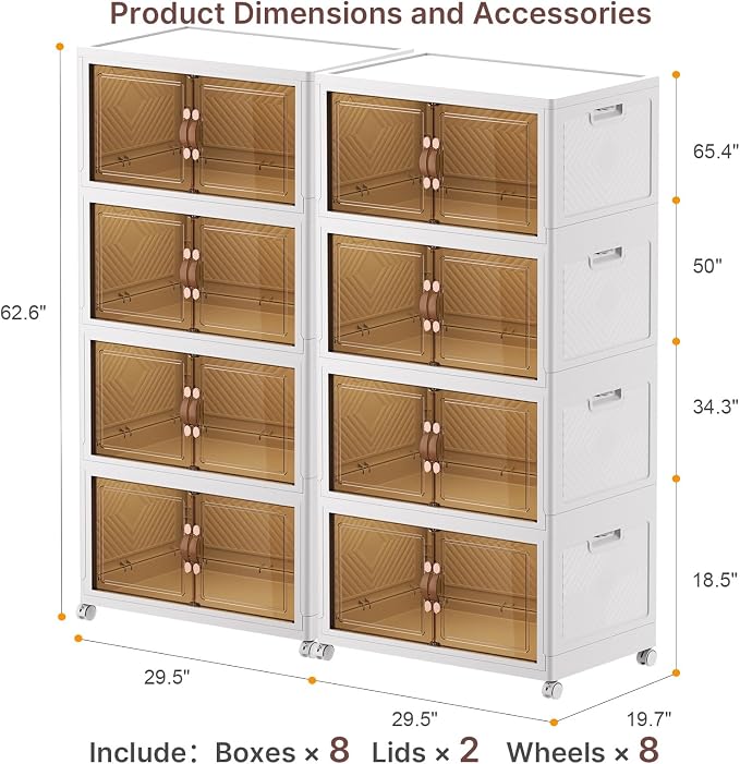 UAMFURI Stackable Storage Bins, 1440QT Collapsible Drawers with 2 Lids | Large Capacity, Magnetic Door, Stack Lock, Rolling Wheels, Foldable Design, Organizers and Storage for Bedroom Dorm Garage
