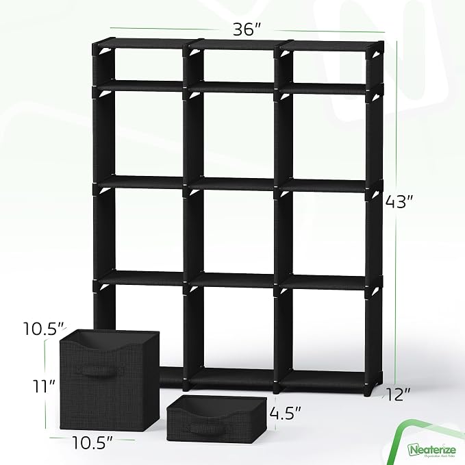 Cube Storage Organizer with Storage Bins Included - The Perfect Closet Organizers and Storage Solution. Includes 12 Storage Cubes, Great For Toy Storage, Closet Storage, Clothes Storage (Black)