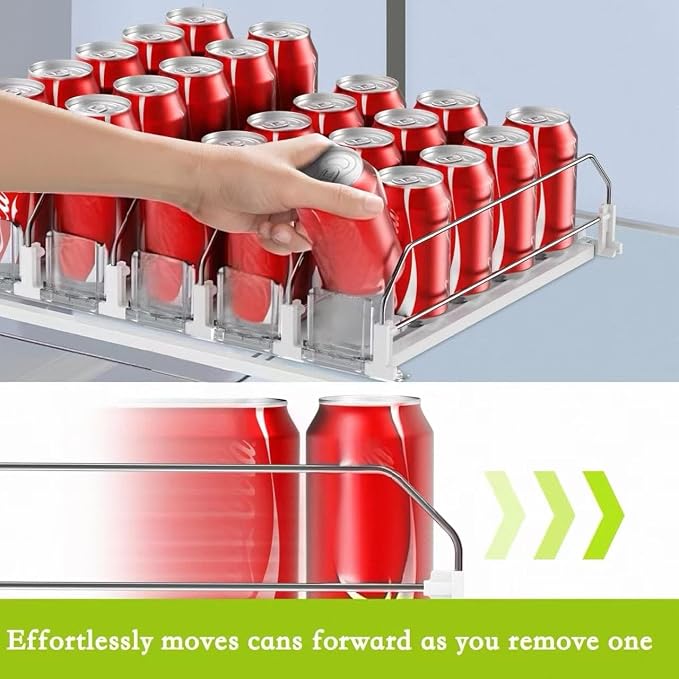 IBORING Drink Organizer for Fridge,Holds up to 30 Cans | Self Pushing Fridge Drink Organizer,Automatic Drink Dispenser for Fridge,Idea for fridge organizers and storage