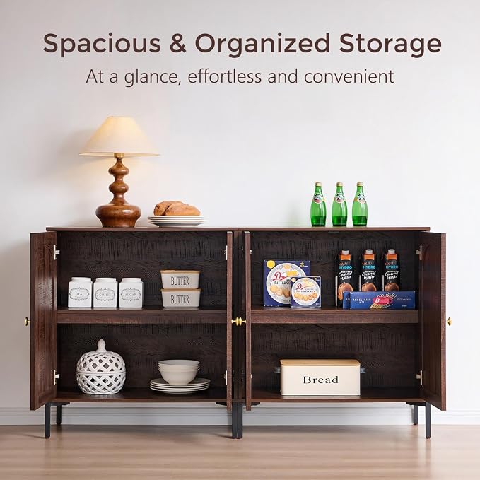 IFGET 92.63" W Modern Arched Sideboard Buffet Cabinet with Storage, Brown | Fluted Arch Sideboard Cabinet w/Adjustable Shelves, Wooden Modular Kitchen Cabinet for Dining& Living Room, Entryway