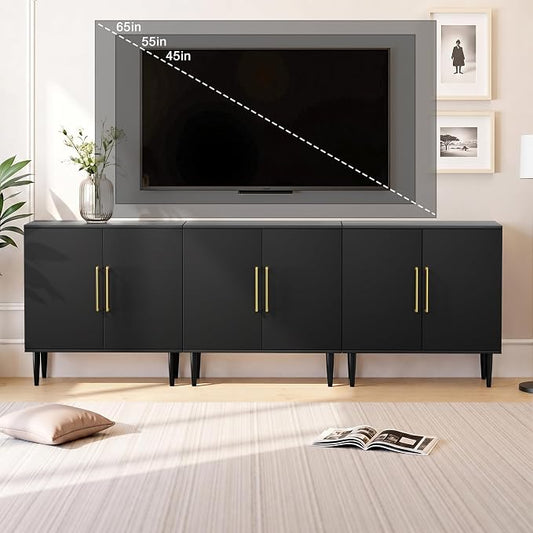 Set of 3 Black Storage Cabinet with Doors, Modern Accent Cabinet, Free Standing Cabinet with Adjustable Shelf, Wooden Buffet Sideboards for Living Room, Kitchen, Dining Room, Entryway