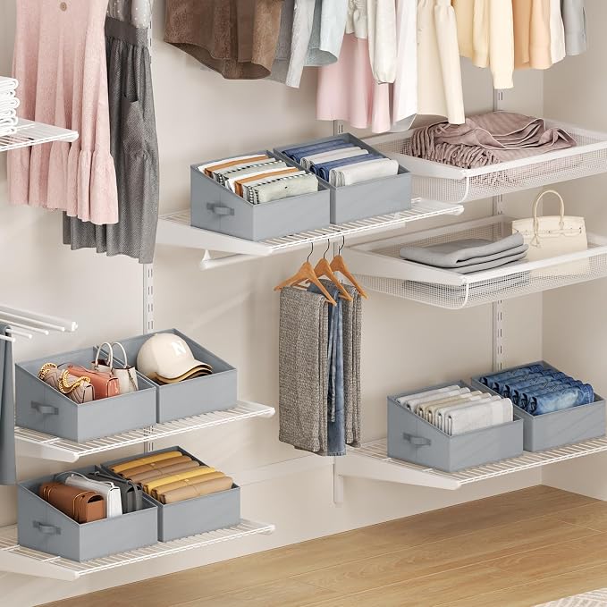 DIMJ Closet Storage Bins 8 Pack - Fabric Trapezoid Closet Organizer Bin, Foldable Storage Baskets for Shelves, Closet Shelf Organizer, Clothing Storage Box for Toys, Books, Towel, Clothes