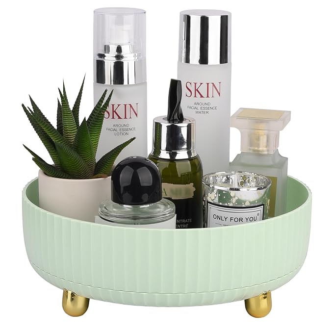 360 Rotating Makeup Perfume Organizer Skincare Tray, Small Light Green | 360 Degree Spinning Lazy Susan Organizer Lotion Cosmetics Storage for Dresser, Vanity, Bathroom Countertop