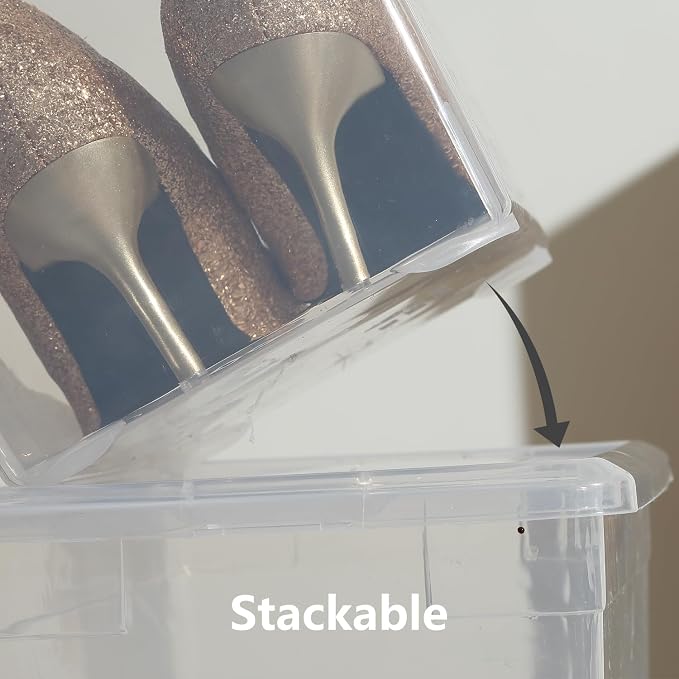 novelinks 12 Pack 6QT Plastic Storage Bins with Lids, Shoe Bins | Shoe Boxes Clear Plastic Stackable, Shoe Containers, Clear Shoe Storage Boxes, Craft Organizers and Storage