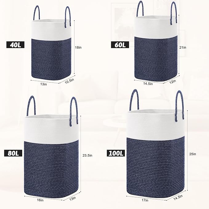 Artfeel Laundry Basket,Woven Cotton Rope Laundry Hamper,60L Versatile Storage for Dirty Clothes,Baby Toys,and Blankets in Bathroom, Nursery,and Living Room