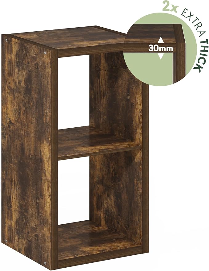 Furinno Cubicle 2-Cube Book Shelf, Extra Thick Frame Bookshelf, Amber Pine | 14.6" x 16" x 30", Horizontally & Vertically Reversible Bookcase with Open Back, for Living Room, Bedroom, Home Office