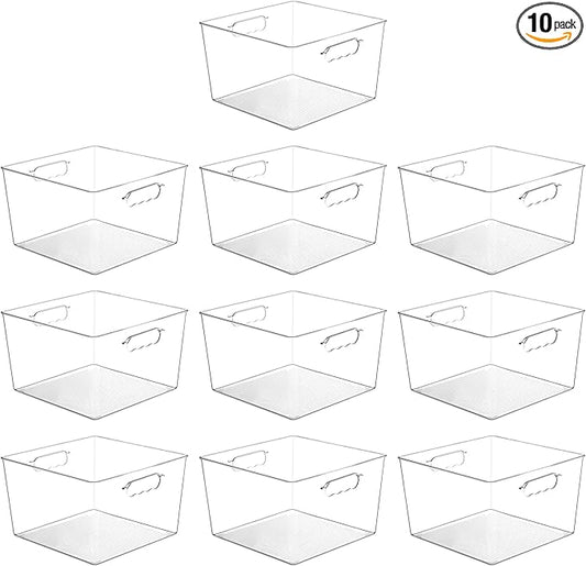Vtopmart 10 Pack Extra Large Clear Plastic Storage Bins,11x11 Cube Acrylic Organizer Square Containers with Handle for Pantry,Closet,LaundryRoom,Kitchen,Bathroom,UnderSink Organization