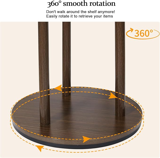 360° Rotating Wooden Coat Rack,9 Hooks & 3 Shelves Walnut Entryway Coat Tree Garment Stand for Hat Scarf Handbag