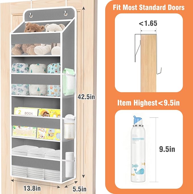Over The Door Organizer Storage Large Capacity Hanging Bedroom Storage | 4 Shelves, 40 LB Capacity, Foldable Mesh Design, Clear Window, Sturdy, Large Storage Organizer for Nursery, Pantry & Closet