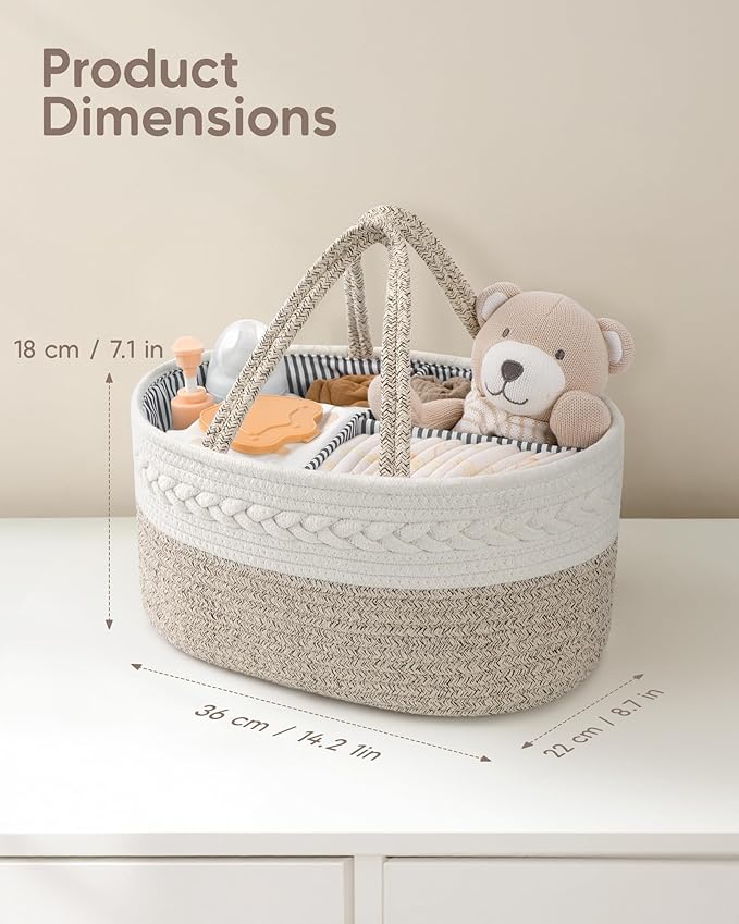 Maliton Diaper Caddy Organizer for Baby, Cotton Rope Baby Gift Basket, Portable Diaper Organizer for changing table, Nursery Storage Organizer, Shower Gifts for Newborn,baby essentials | 100% Cotton Rope Baby Caddy, Soft Yet Structured, Nursery, Car & ...