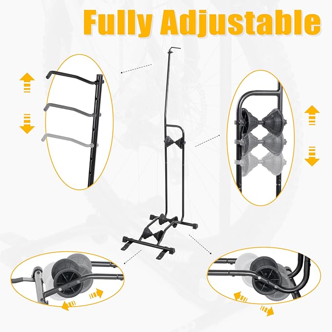 CyclingDeal Upright Bike Stand - Premium Quality Vertical & Horizontal Adjustable Bicycle Floor Parking Rack - for Storing MTB Road Bikes - up to 29” Wheel Size - for Fat Bike - 1 Bike