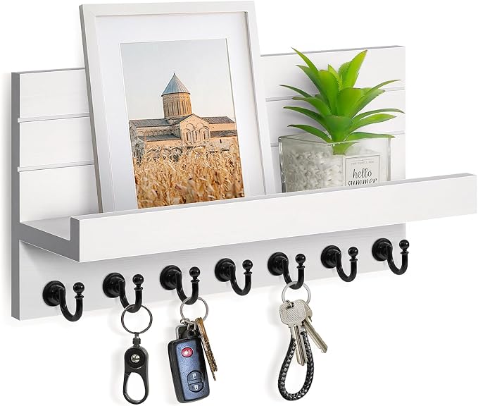 HONJIN Key Holder for Wall: Upgraded 7 Sturdy Key Hooks Easy Installation Mail Organizer Wall Mount Hanging Key Rack for Kitchen and Entryway Decor
