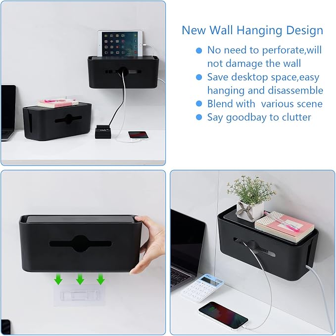 Cable Management Box,Cord Organizer for Home Office Cable Wire Hide,Black | Box for Desk Floor Cable Hide,Cable Box Organizer to Cover The Power Strip Cord Wires