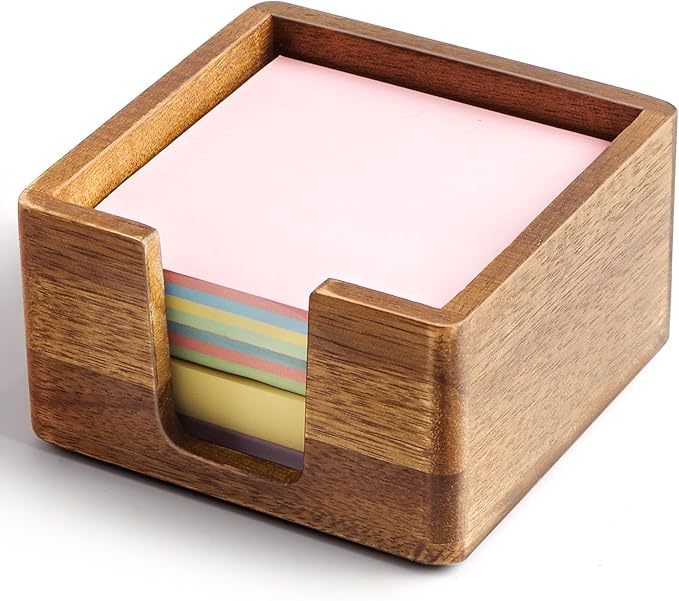 Acacia Wood Sticky Note Holder, Post It Note Dispenser for Office Desk, 3x3 Sticky Notes Organizer, Wooden Memo Pad Holder for Desk Home Accessories, No Pads Included (Sticky Note Holder)