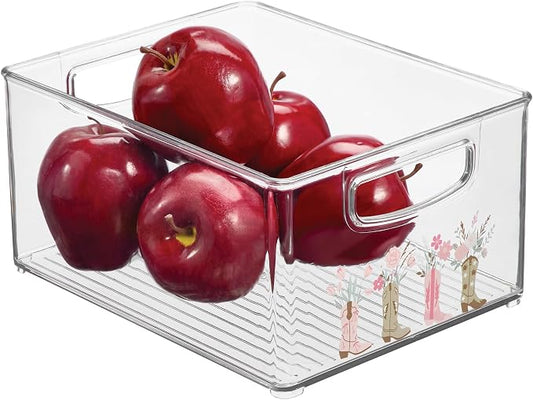 iDesign Bathroom Organizer Bin, Clear/Western | Decorative Print, Stackable, Plastic Storage Basket, For Makeup & Vanity Organization